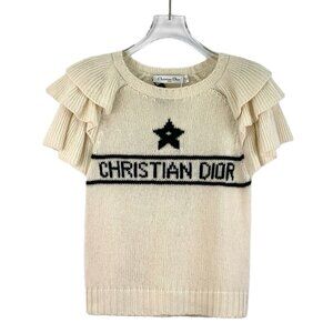 Dior Off-white star logo intarsia cashmere round-neck knit top